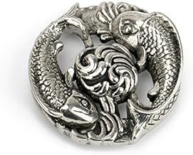 [silver KYASYA] Carp motif double fish concho decorative button screw type wallet wallet smartphone case leather T-shirt handmade custom parts