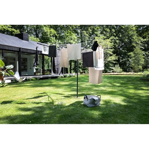 Image of Brabantia Topspinner Outdoor 4 Arm Spinning Clothesline (164 ft /O 1.8 inch) Rotating, Folding Clothes Drying Rack + Ground Spike (Anthracite)