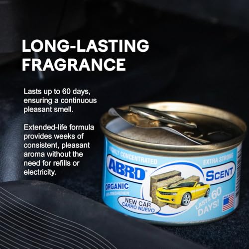 Image of ABRO Car Air Freshener Cans: Spill Proof Air Fresheners for Home, Office, or Car Accessories, Lasts Up to 60 Days - 3 Pack New Car Scent