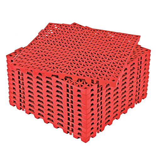 Image of ToLanbbt Modular Interlocking Cushion 12P 11.8 inch x 11.8 inch Interlocking Rubber Floor Drain Holes Non-Slip Splicing Drainage Mats for Deck, Shower, Kitchen, Drain Pool, Sauna Bath, Indoor Outdoor (Red)