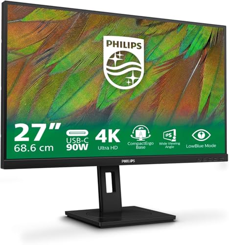 Philips 27B1U3900-27 inch Ultra HD Monitor, Height Adjustable, Speakers, Adaptive Sync (3840x2160, 60 Hz, 2X HDMI 2.0, 1x DisplayPort 1.4, 1x USB-C (90 W PD), RJ45, USB Hub) Black