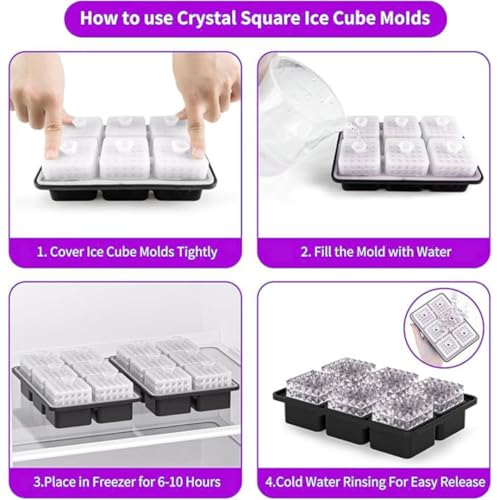 Image of Premium Large 3D Crystal Square Ice Cube Tray, Silicone Molds for Chilling Drinks, Chocolates, Juice, Jelly and Many More. (Violet)
