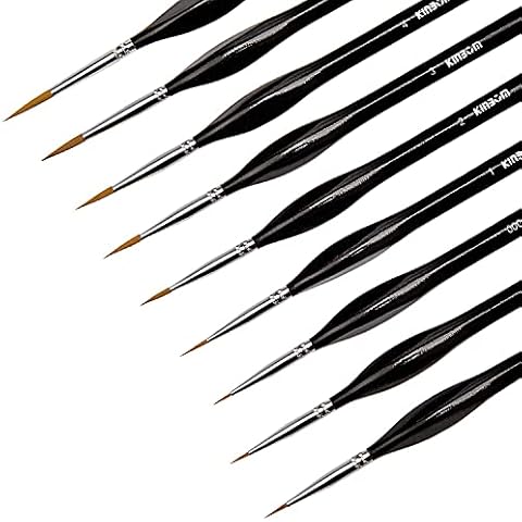KINBOM 9 Pieces Fine Detail Paint Brush Miniature Painting Brushes Kit Mini Paints Brush Set for Acrylic, Watercolor, Oil, Face, Nail, Scale Model Painting, Line Drawing(Black) Cover
