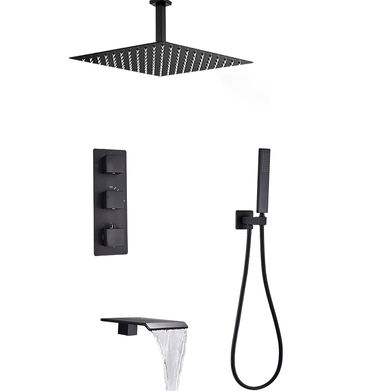 Système de douche thermostatique noir encastré contre les variations de température de l'eau