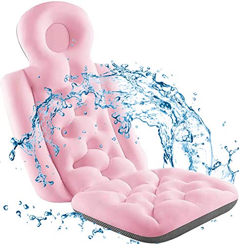Full Body Bath Pillow, Bathtub Pillow Ergonomic Non-Slip Bath Cushion for Head Neck Shoulder Back Support, Bath Accessories, Fits All Bathtub, Spa Tub, Hot Jacuzzi (Pink)