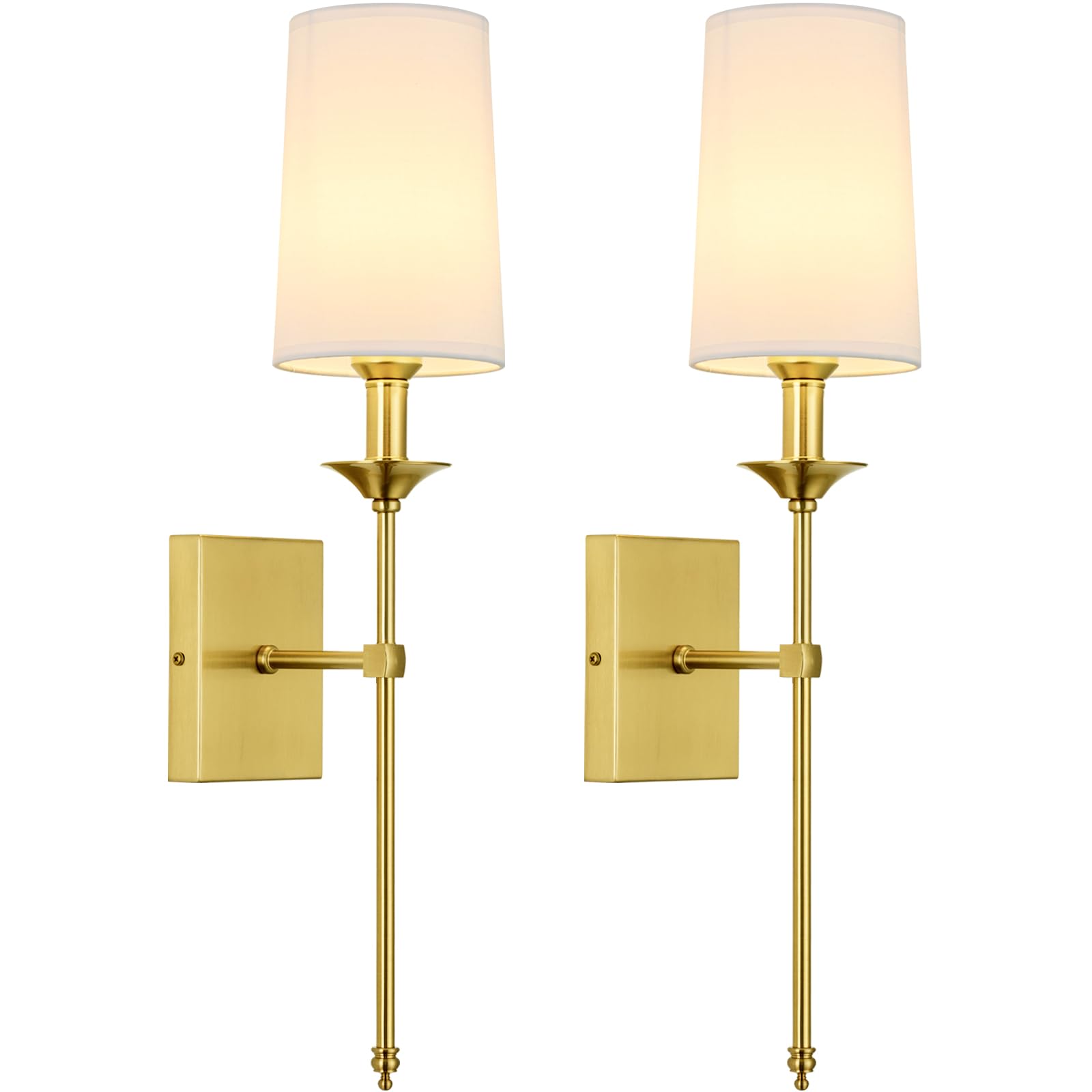 Gold Wall Sconce Set of 2,Hardwired Bathroom Vanity Light Fixture with White Fabric Shade,Gold Sconce for Living Room Dining Room Fireplace Mantel