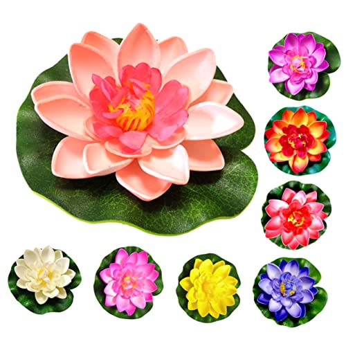 DECHOUS 16個 人工蓮 浮き輪の花 人工池の植物 人工的な パッド 人工の浮遊泡蓮 蓮の花の装飾 造花 浮かぶ花の池の装飾 浮遊池植物 水槽の装飾 人工の浮かぶユリ 人工の蓮の葉 プラスチック