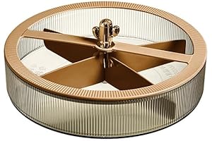 Divided Serving Tray with Lid: Rotatable Snack Tray for Fruits and Nuts