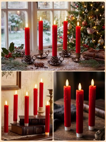 Image of Treela 36 Pcs Flameless Taper Candle,Red, 0.8x7.7″, Flocked Wavy Mouth