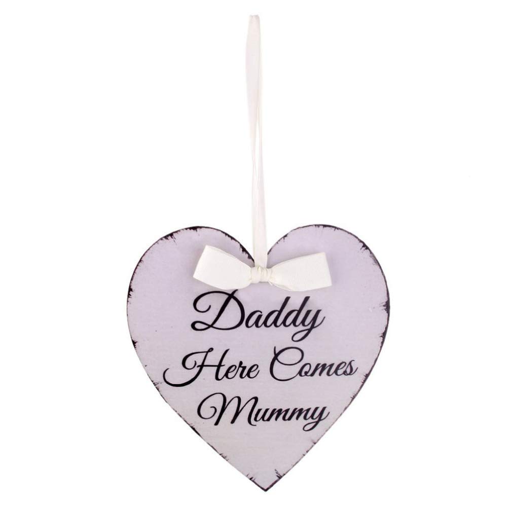 Healifty Multicolor Wooden Heart Plaque Sign With Daddy Here Comes Mummy Sign Wedding Hanging Sign