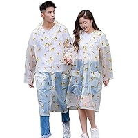 XVBVS Portable Waterproof Raincoat Poncho with Hood, One-piece Long Sleeve Rainwear, Reusable EVA Rainsuit for Adult Women Men