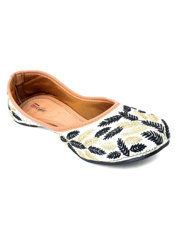 desi colour Women Ethnic Footwear Belly Punjabi Jutti Mojari-Black Leaves-picture-19