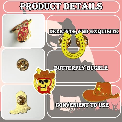 Image of 24 Pcs Cowboy Western Lapel Pin for Men Women - Decorative Boot, Horseshoe, and Hat Pins - Zinc Alloy Jewelry for Backpack, Party - Unique Western Cowboy and Cowgirl Accessories