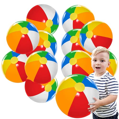 Lamnhin Beach Ball for Kids Pool Party: 12 Pack 18 Inch Inflatable Beach Balls Bulk - Blow up Beach Toys for Hawaiian Tropical Theme Party Decorations Favors Supplies