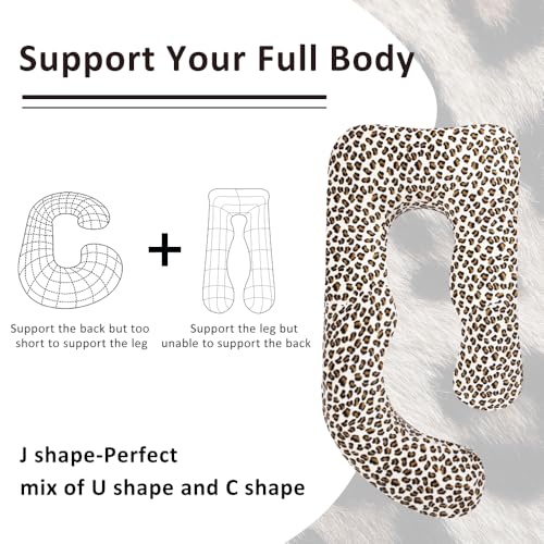 Image of Chilling Home Pregnancy Pillow, J Shape Pregnancy Pillows for Sleeping, Body Pillows for Adults, Maternity Pillow for Pregnant Women, with Velvet Removable Cover, Leopard Print