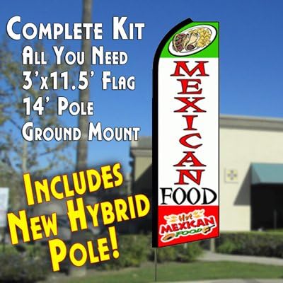MEXICAN FOOD (Tri-colored/Hot Plate) Flutter Feather Banner Flag Kit (Flag, Pole, & Ground Mt)