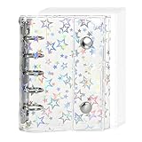 シール帳 透明 女の子 M5 透明バインダー クリアバインダー シール帳 5穴 10枚リフィル付き はがせる かわいい おしゃれ シールを見えるまま収納 防水耐汚れ素材（ホログラム星柄入り）