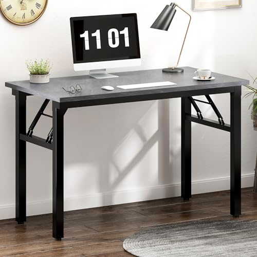Image of Need 39.4 Inch Folding Desk for Small Spaces, Home Office Computer Desk with Grey Table top & Black Metal Frame, Foldable Writing Table for Study, Bedroom, Dorm Room & Student