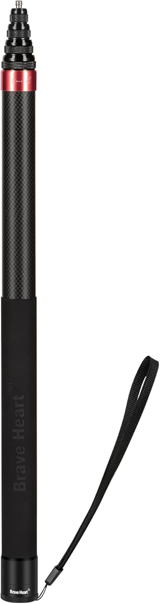 118 Inch/3m Carbon Fiber Invisible Extension Selfie Stick for Insta360 Insta 360 X5/X4/X3/X2/ONE RS Action Camera Accessories (Red)
