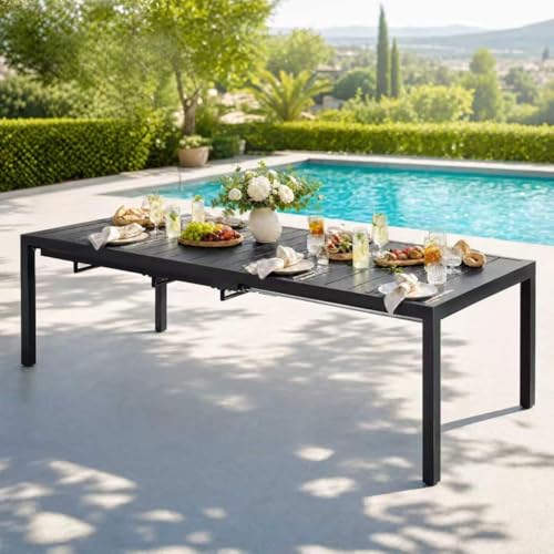 MEOOEM Expandable Patio Dining Table for 8, 78.8' Large Long Adjustable Rectangular Outdoor Table for 4-8 Person, 500LBS Sturdy Black Metal Extendable Patio Table for Outside,Garden, Lawn, Backyard