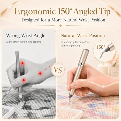 Image of SUBFIX Wireless Electric Diamond Art Pen, Vacuum Diamond Painting Pen No Wax Needed, 150 Ergonomic Tip, Quiet Lightweight & Rechargeable Diamond Art Accessories for Adults (Champagne Gold)