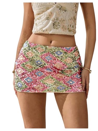 SHENHE Women's Sequin Mini Skirt Y2K Going Out Glitter High Waist Bodycon Club Short Skirts