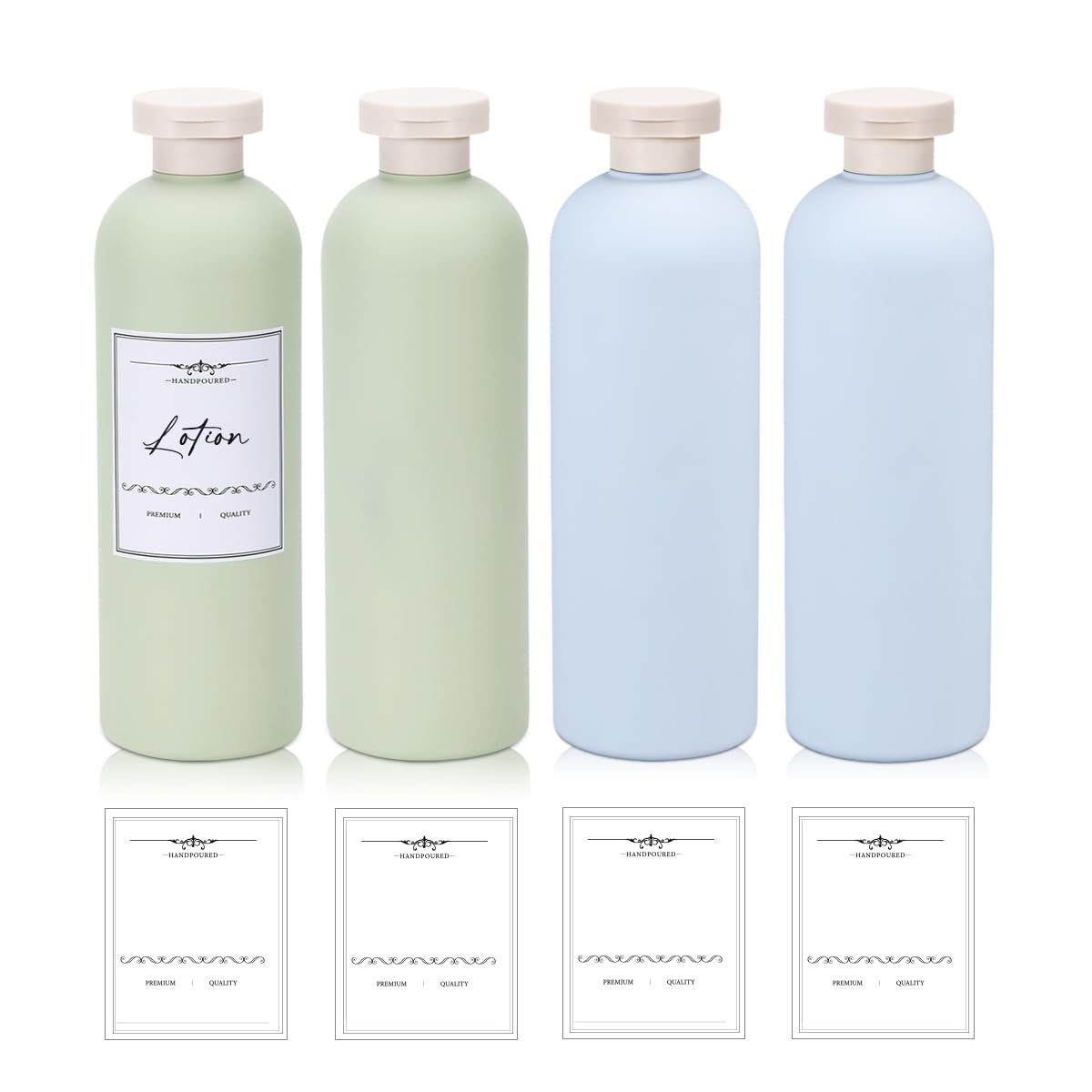 13.5 oz Plastic Travel Shampoo Bottles, Refillable Flip Cap Squeeze Bottles for Toiletries, Large Leakage-proof Travel Shampoo and Conditioner Container (Blue and Green)