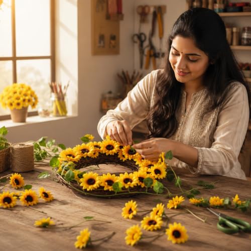 Image of Party Propz Sunflower Decoration Items - 44 Pcs Artificial Flowers for Decoration Hanging Vines, Sunflower Garland, Ganpati Decoration Setup for Home, Door Hanging Decorative Items, Wall Latkan