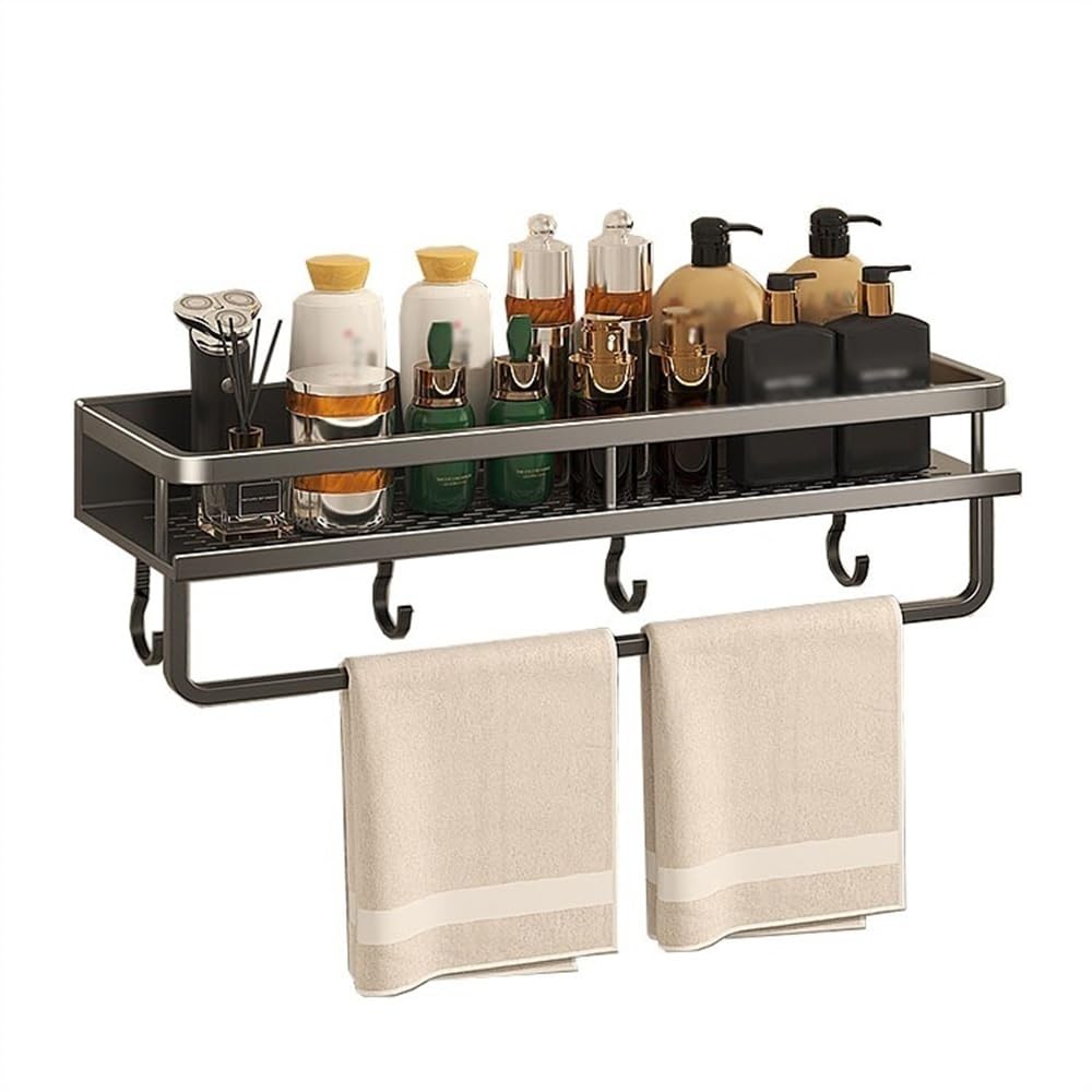 TXGJWRA Shower Caddy Shower Caddy Space Aluminum Shower Organizer with Towel Bar and Hooks No Drilling Shower Storage