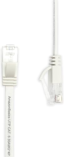 Miniatura 3 de Tienda Basics Cable de conexión Ethernet RJ45 Cat 6, plano, 250 MHz, sin enganches, incluye 25 clavos, 100 pies, color blanco con impresora