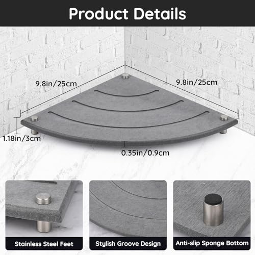 Image of Segbeauty Diatomaceous Earth Tray, 9.85in Instant Dry Stone Drying Tray for Bathroom Counter Corner, Water Absorbing Corner Countertop Organizer Corner Counter Shelf Soap Sponge Dispenser Holder
