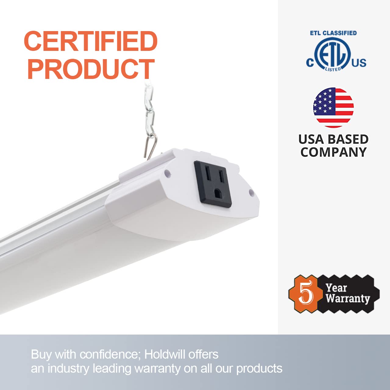 HOLDWILL 1 Pack LED Shop Light 4FT 48W Linkable Utility Integrated Ceiling Lighting Fixture, 3 Colors Selectable Hanging&Ceiling Mount with Pull Chain LED Workbench Light for Workshop,Garage