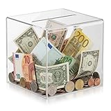 Hucha Ahorro Transparente, Huchas de Dinero no se Debe Abrir, Hucha Transparente, Huchas Caja de Ahorros de acrílico para Billetes, Adultos (12x12x12cm)
