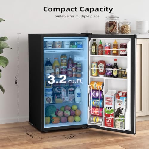 Image of Antarctic Star 3.2 Cu.Ft. Compact Refrigerator,Single Door Mini Fridge with Adjustable Thermostat,Low noise for Apartment,Dorm,Office,STEEL