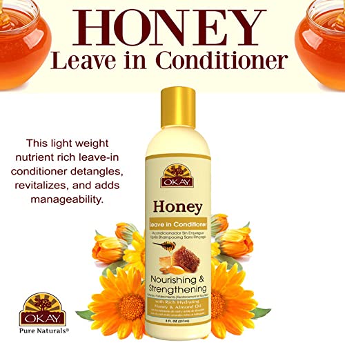 OKAY | Honey Leave-In Deep Conditioner | For All Hair Types & Textures | Hydrate, Smooth & Strengthen | With Shea Butter, Almond & Avocado | Free of Parabens, Silicones, Sulfates | 8 oz