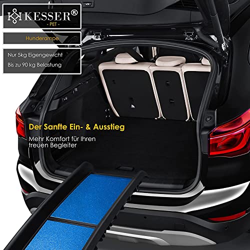 KESSER® Hunderampe klappbar Hundetreppe Hundeautorampe Auto Kofferraumrampe für Haustiere Einstiegshilfe für Kofferraum, bis 90 kg, 156x40cm, leicht Stabil, rutschfest Hunde-Treppe, Blau