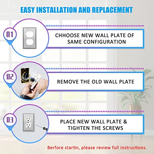 1-Gang Duplex Receptacle Decorator Metal Wall Plate - Stainless Steel Switch Outlet Cover,Brushed Finish, Silver (2-Pack, Duplex) #TOP3