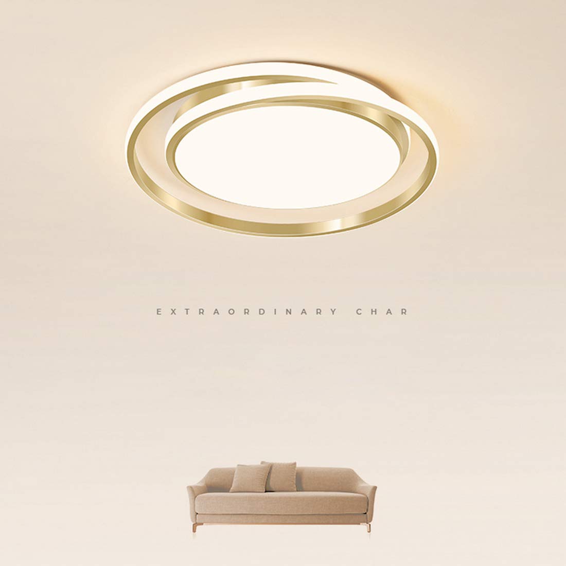 Schlafzimmer Deckenleuchte mit Fernbedienung, LED Dimmbar, Golden Deckenlampe Modern Wohnzimmer, Rund Ring Design, Minimalistisch Kronleuchter für Esszimmer Studierzimmer Art Deko Beleuchtung (Ø45cm)