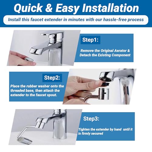 Faucet Extender for Bathroom Sink, Dual Modes Bubble Stream & High Pressure Spray, 1440° Rotation 4 Connector Foldable Design, Fits Most Faucets for Kitchen Bathroom Sink, Splash Proof Water Saving — view 6