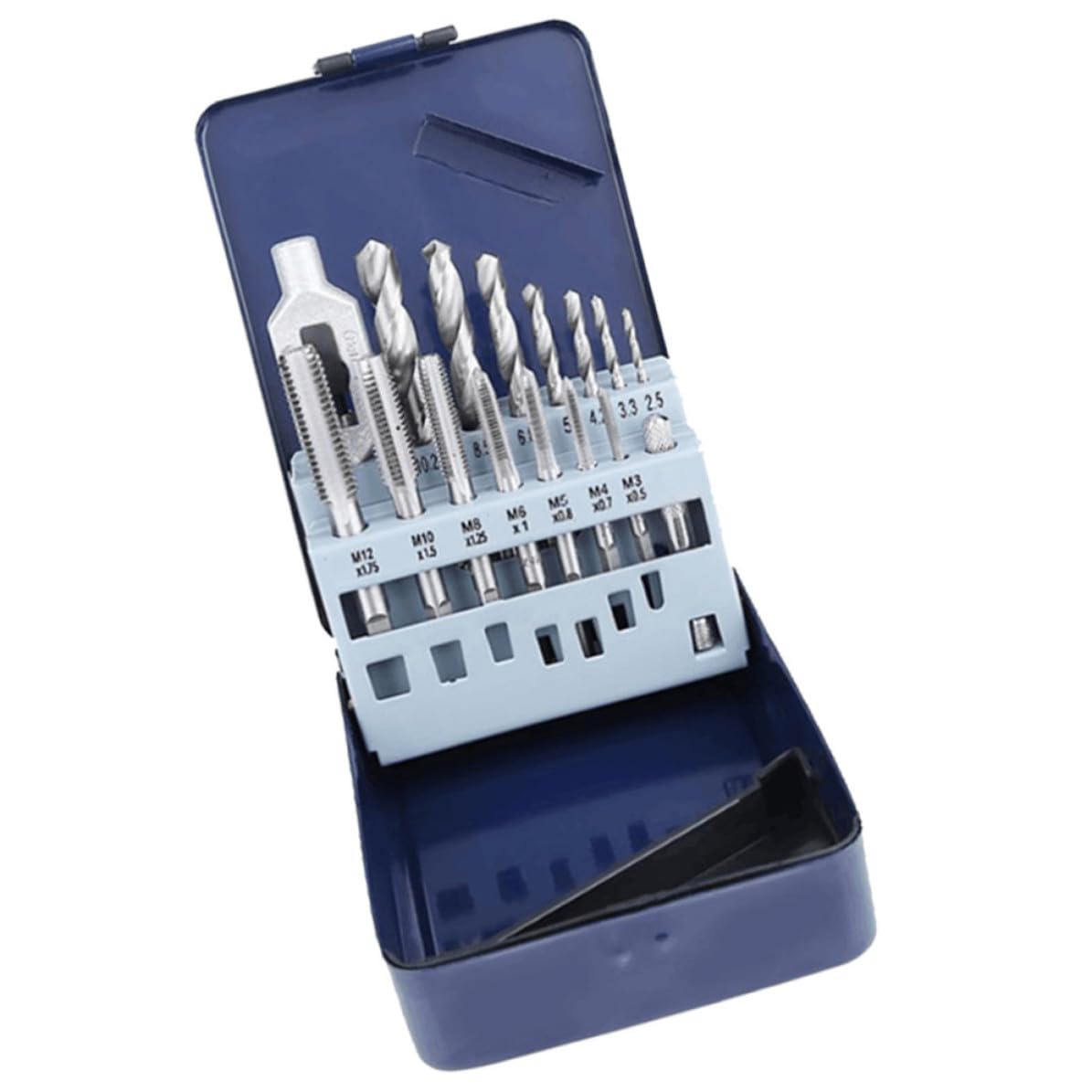 Juego de Machos de Roscar Métricos y Brocas de Acero de Aleación 15 Piezas Llave Manual para Uso DIY y Procesamiento de Modelos