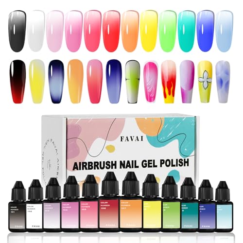 FAVAI Airbrush Uñas 12 Colores Esmalte en Gel Airbrush para Uñas Baby Boomer – Gel UV con Aerógrafo, Manicura Francesa, Efecto Degradado, Decoración de Uña