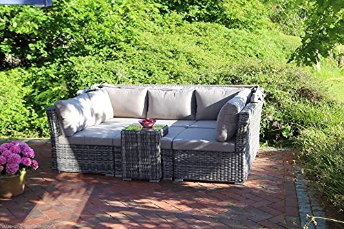 Beauty.Scouts 5-TLG. Loungesofaset Bali Rattan grau Polyrattan inkl. Polster Taupe mit Sonnendach Gartenpolster Loungemöbel Gartenlounge wetterfest – Bild 7