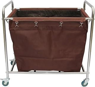 Carrito de lavandería resistente con bolsas de tela extraíbles, carrito de almacenamiento multifunción para cocina y salón de belleza, carrito de mano móvil, color marrón/grande