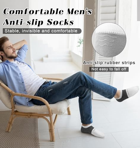 YSense Mens No Show Socks Cotton Invisible Low Cut Ankle Socks 6-10/11-13 with Non Slip Grips 6 Pairs3