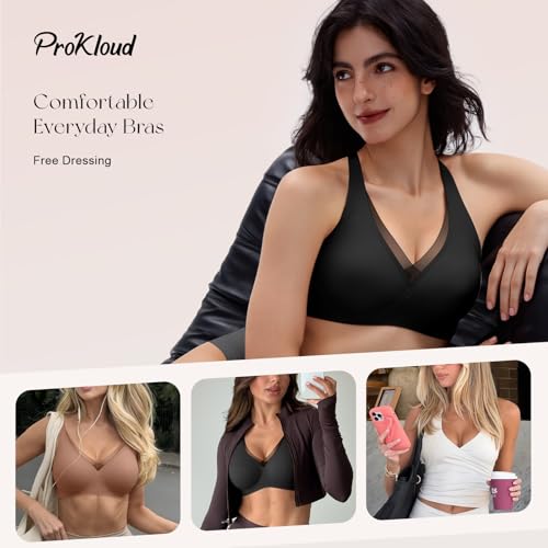 Image of ProKloud Wireless Triangle Bralettes for Women Plunge Unlined Bras No Underwire Comfortable Unpadded Everyday Tshirt Bra