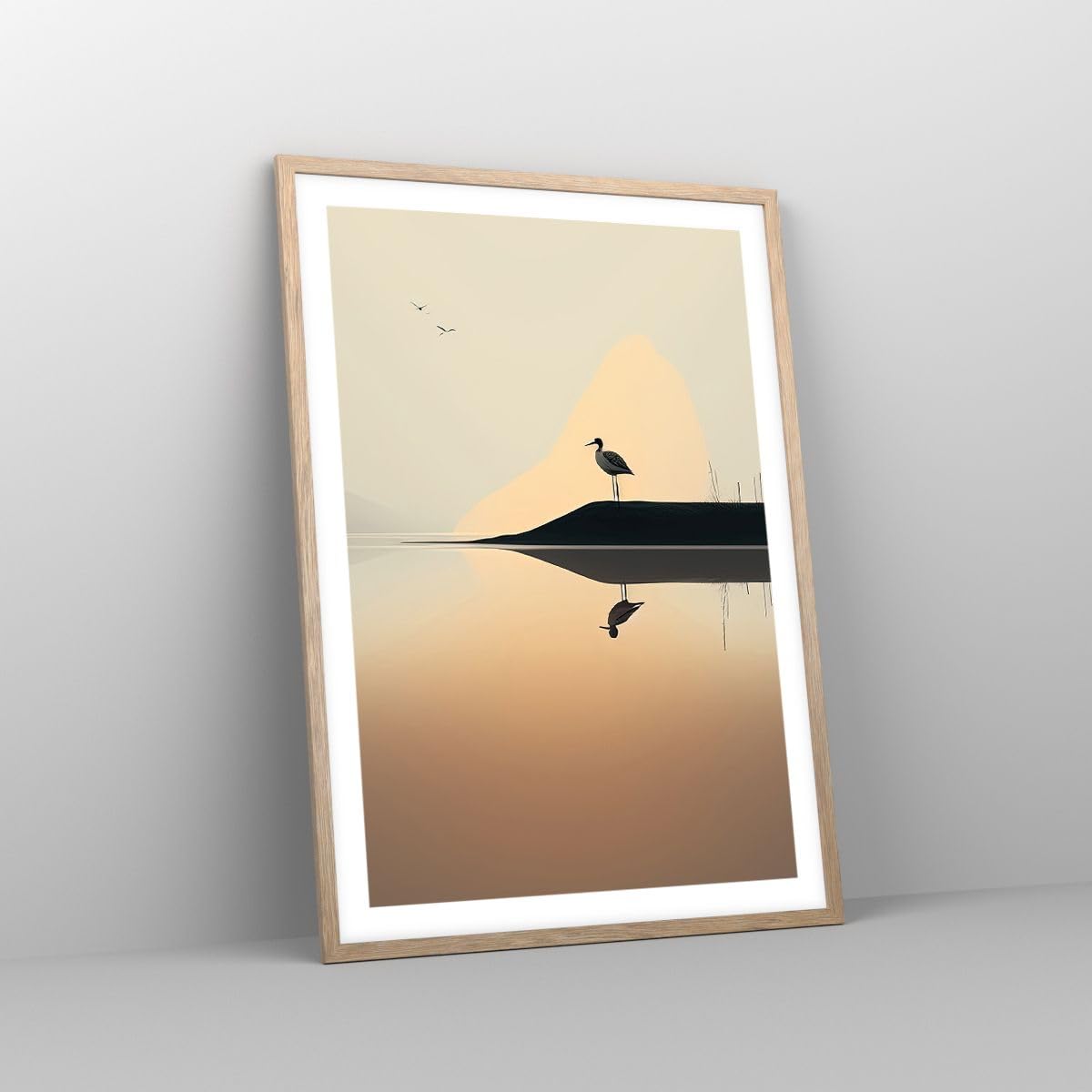 ARTTOR Poster Wandbild Kunstdruck 50x70cm Landschaften Natur - 6010 - P2N | Vogel Landschaft Minimalismus Vertikal mit hellem Eichenrahmen Wohnzimmer Schlafzimmer Küche Büro Wanddeko Kunstposter ARTTOR