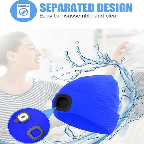 Navoys Headlight Beanie Hat - USB Rechargeable, Unisex, Winter Headlamp, 3 Brightness Settings 40/60/120 Lumens, Head Torch for Men and Women, Runners Walkers Tradesmen, Hiking Accessories (Blue) - Image 2
