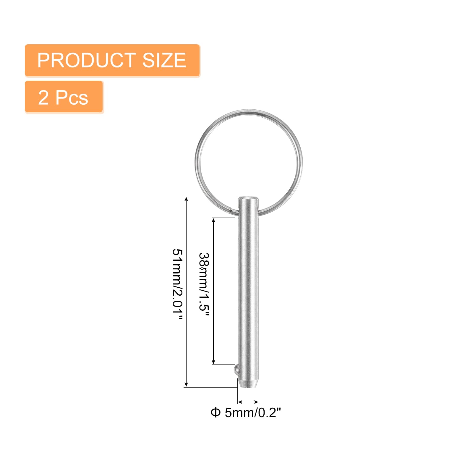 sourcing map 2 perni a sgancio rapido da 5 mm x 38 mm, in acciaio inossidabile 316, accessori marini per sedili marini, allestimento navale, costruzione navale, argento