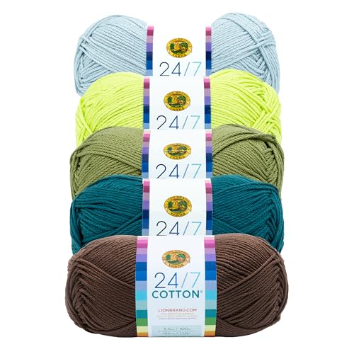 Image of Lion Brand Yarn, 24 /7 Cotton Mercerized Lightweight Yarn for Knitting, Crochet, and Crafts, Firefly, 5 Pack, Multicolor Pack of Natural Fiber for Breathable Tops, Durable Bags, and Dish Cloths