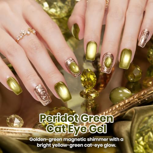 Image of Beetles Peridot Green Cat Eye Gel Nail Polish, 15ML HEMA-Free Magnetic